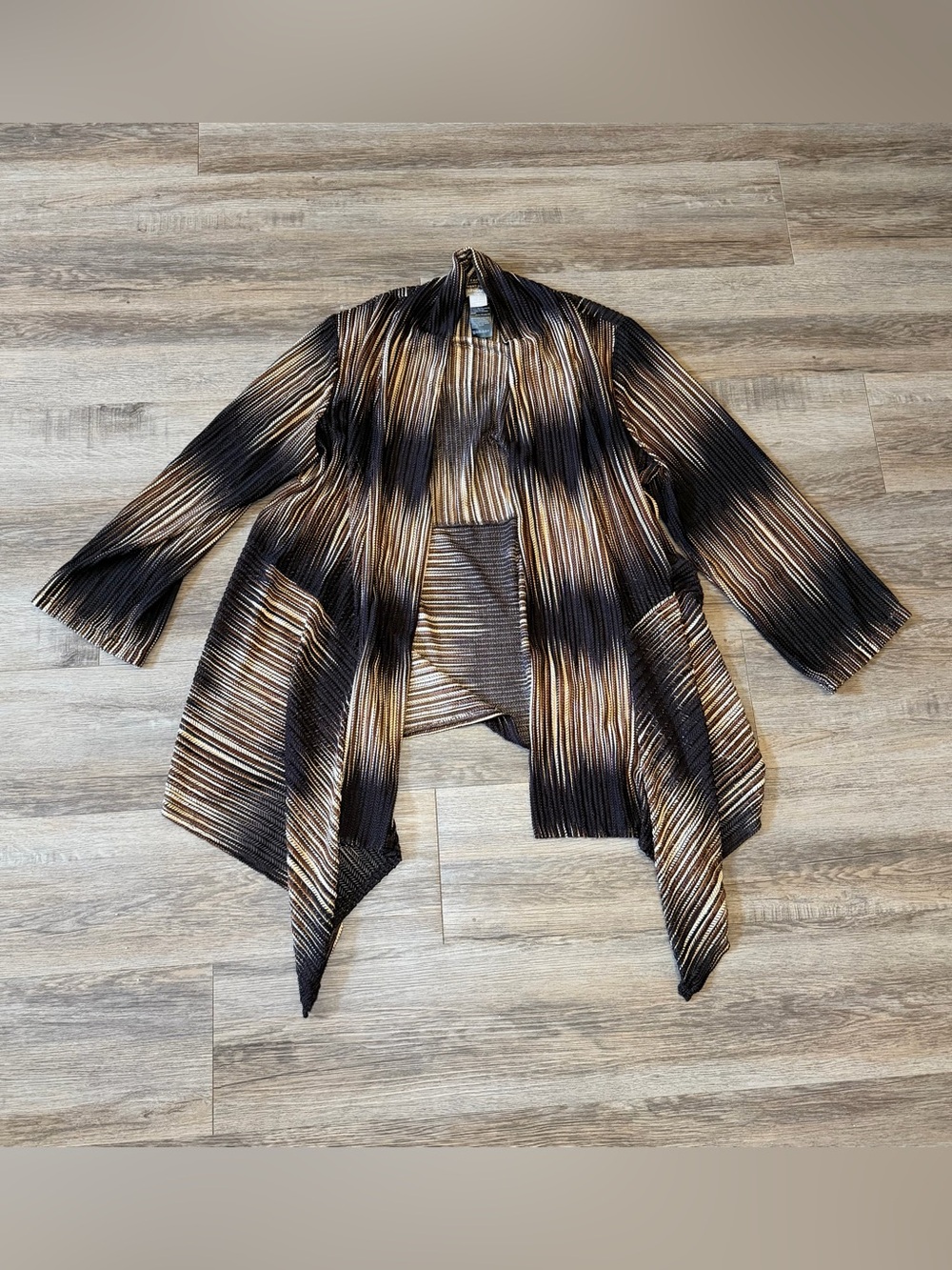 Chico’s Travelers Open Front Wheat Mesh Cardigan Abstract Print Size 3 (16-18)